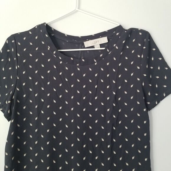 Loft Navy Blue Leaf Print Blouse size XS - Picture 8 of 8